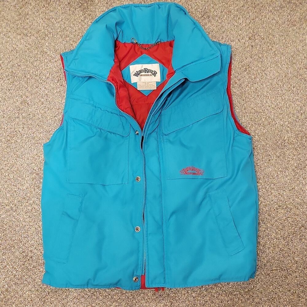Wind River Outfitters Co. Men's Medium Blue Red Zip Button Puffer Vest Vintage